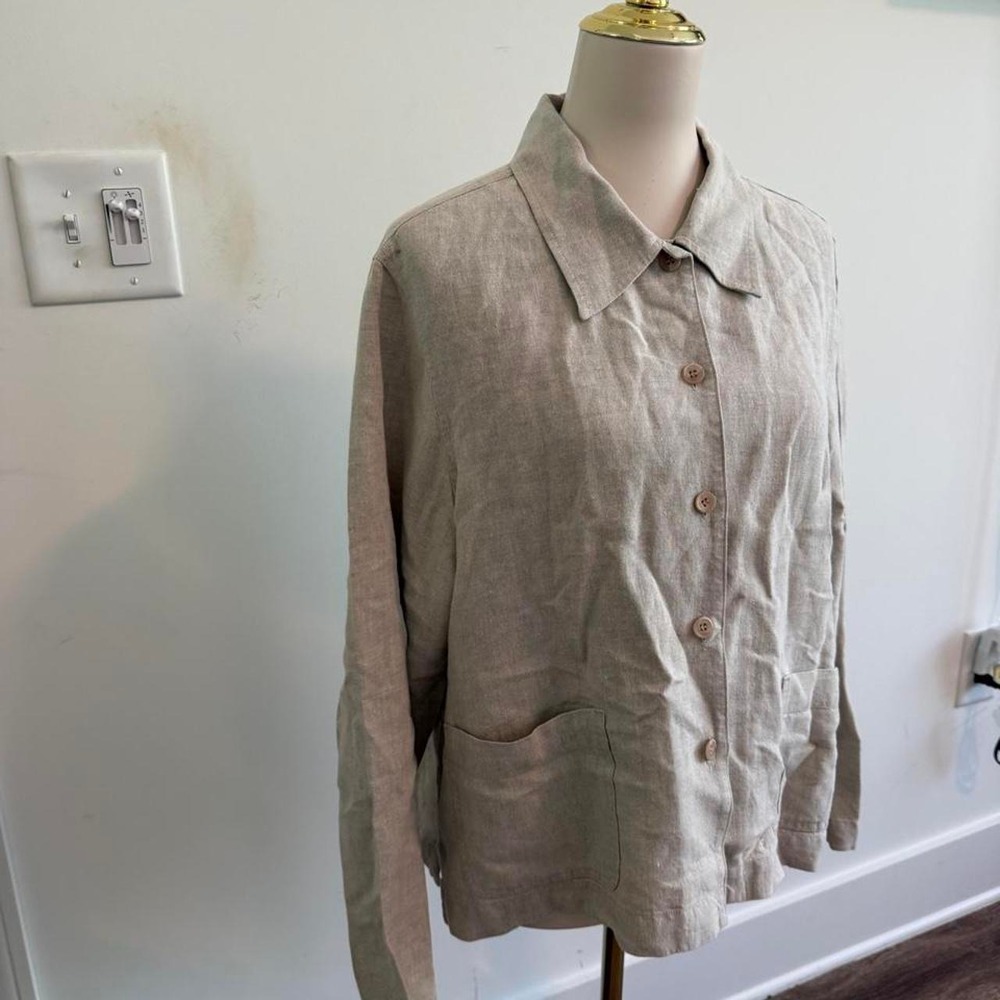 Jones New York Sport Tan Linen Button-Up Jacket | Size XL - Picture 2 of 5